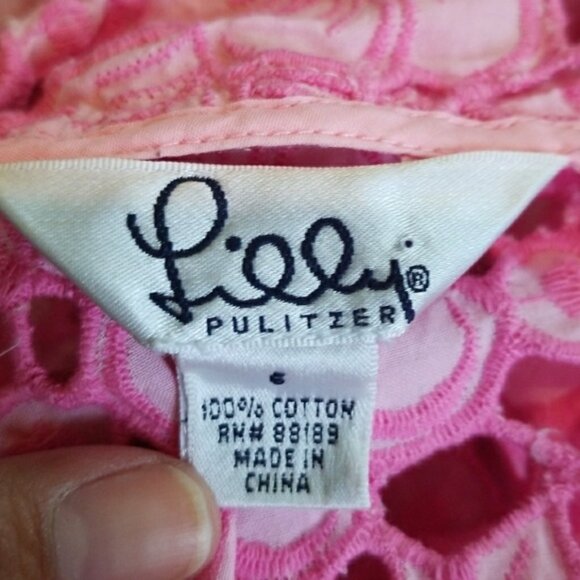 Lilly Pulitzer Blazer 6 Kentucky Eyelet Hibiscus rose buttons pretty cottagecore - Picture 7 of 9